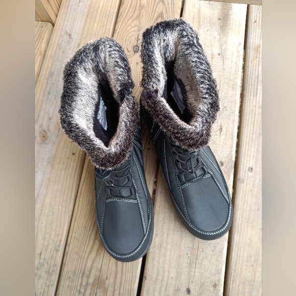 Totes Womens Black Faux Fur Trim Rain Boot Women's Size 11 - Picture 5 of 14